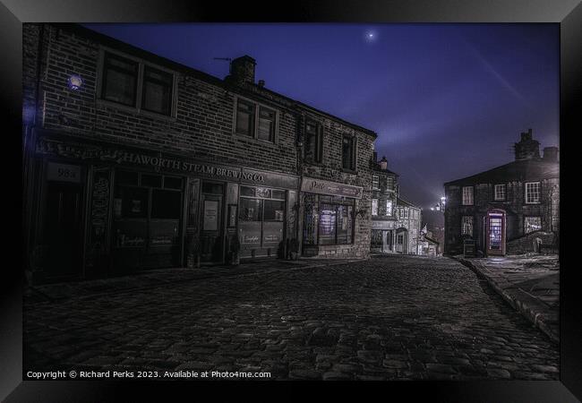 Haworth Brew Shop in the Moonlight Framed Print by Richard Perks