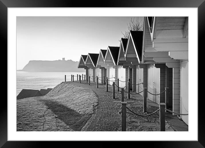 Scarborough Beach Huts and Castle Framed Mounted Print by Darren Galpin