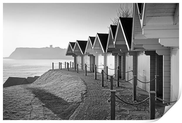 Scarborough Beach Huts and Castle Print by Darren Galpin
