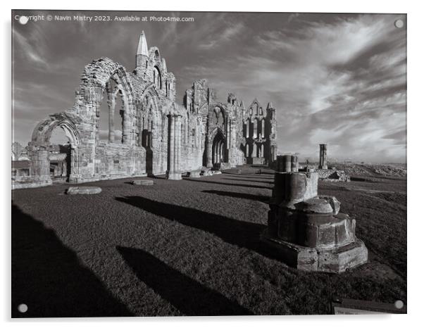 Whitby Abbey Monochrome  Acrylic by Navin Mistry