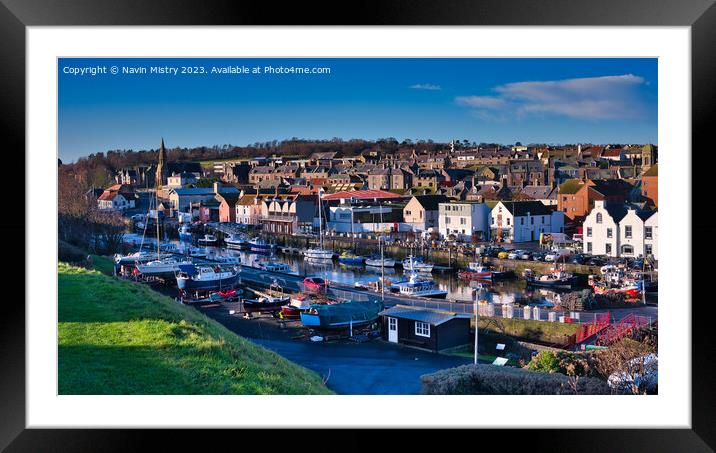 A view of the harbour of Eyemouth  Framed Mounted Print by Navin Mistry