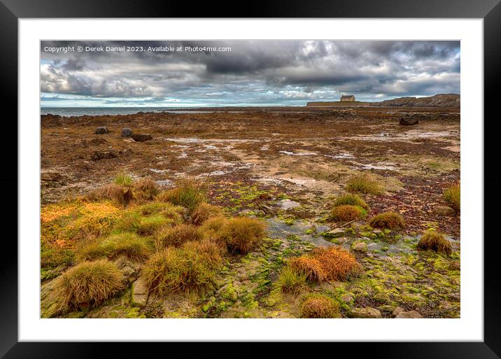 St Cwyfan's Church, Church in the Sea Framed Mounted Print by Derek Daniel