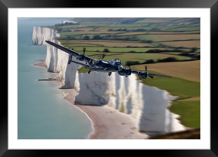 Lancaster over The Cliffs Framed Mounted Print by J Biggadike