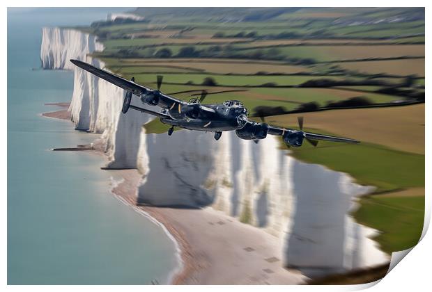 Lancaster over The Cliffs Print by J Biggadike