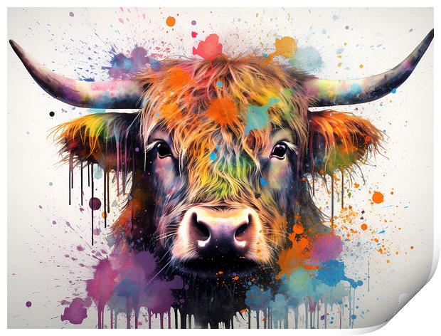 Highland Cow Colour Splash Print by Steve Smith