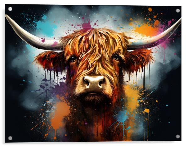 Highland Cow Colour Splash Acrylic by Steve Smith