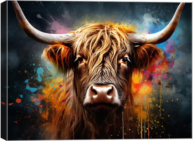 Highland Cow Colour Splash Canvas Print by Steve Smith