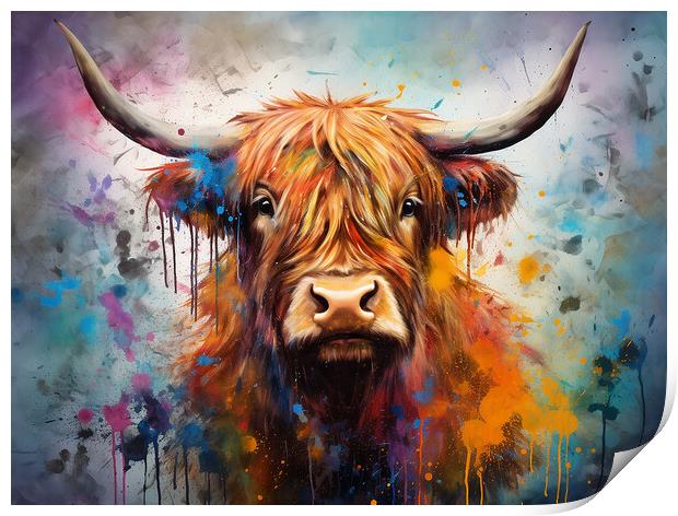 Highland Cow Colour Splash Print by Steve Smith