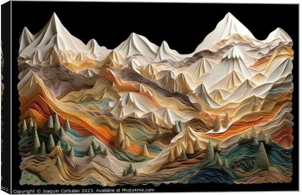 Illustration of a landscape created with folded ma Canvas Print by Joaquin Corbalan