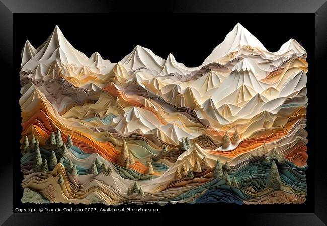 Illustration of a landscape created with folded ma Framed Print by Joaquin Corbalan