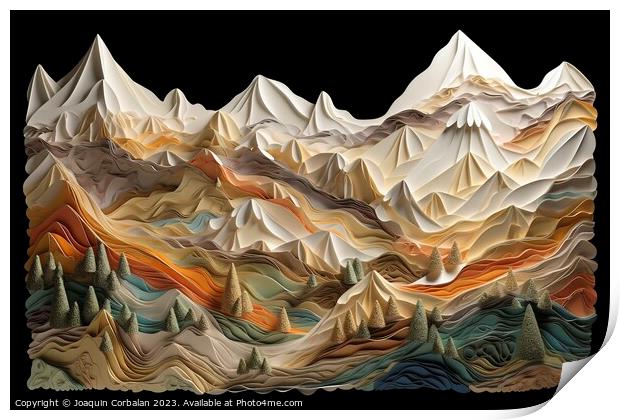 Illustration of a landscape created with folded ma Print by Joaquin Corbalan