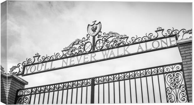 Looking up at the Shankly Gates Canvas Print by Jason Wells