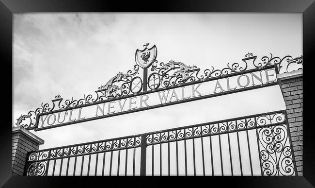 Looking up at the Shankly Gates Framed Print by Jason Wells