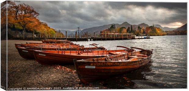 Rowing Boats on Derwent Water Canvas Print by AMANDA AINSLEY