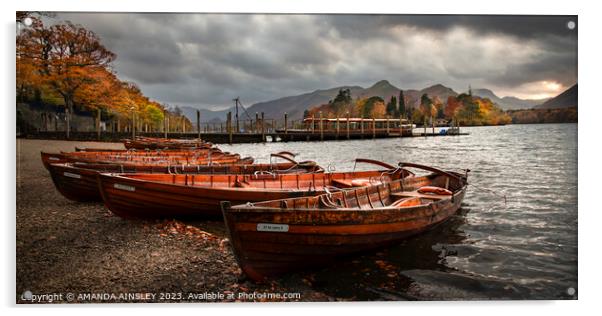 Rowing Boats on Derwent Water Acrylic by AMANDA AINSLEY