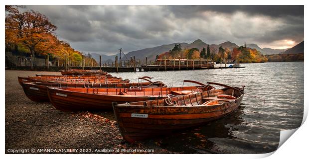 Rowing Boats on Derwent Water Print by AMANDA AINSLEY