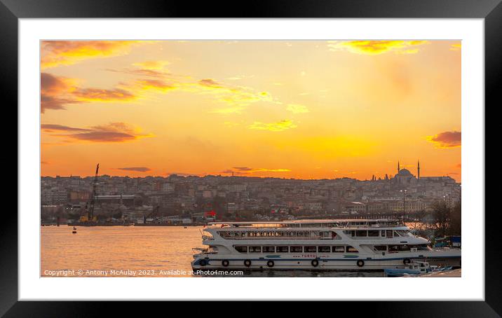 Istanbul Bosphorus Tour Boat Framed Mounted Print by Antony McAulay