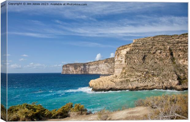 The Cliffs at Xlendi, Gozo Canvas Print by Jim Jones