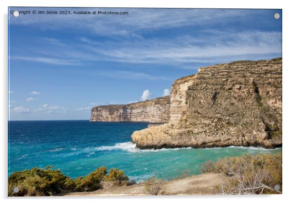 The Cliffs at Xlendi, Gozo Acrylic by Jim Jones