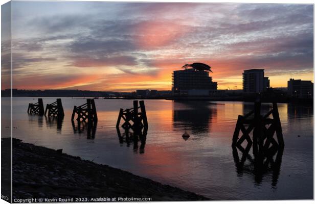 Cardiff Bay Winter Sunset One Canvas Print by Kevin Round
