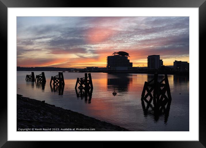 Cardiff Bay Winter Sunset One Framed Mounted Print by Kevin Round
