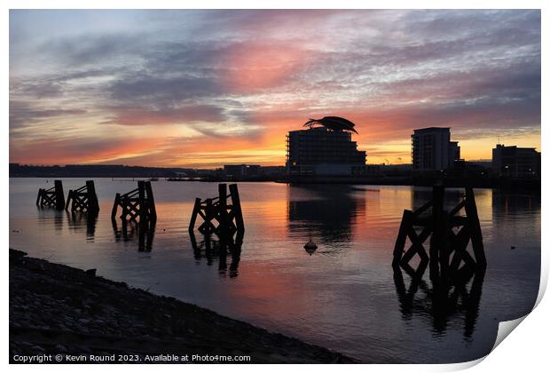 Cardiff Bay Winter Sunset One Print by Kevin Round