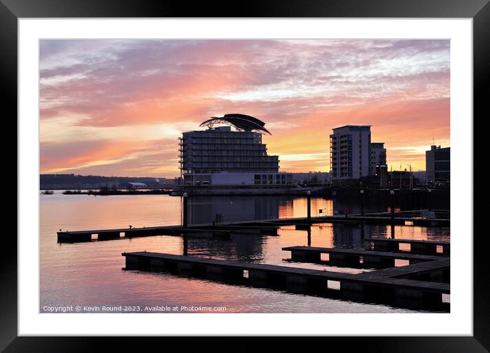 Cardiff Bay Winter Sunset two Framed Mounted Print by Kevin Round