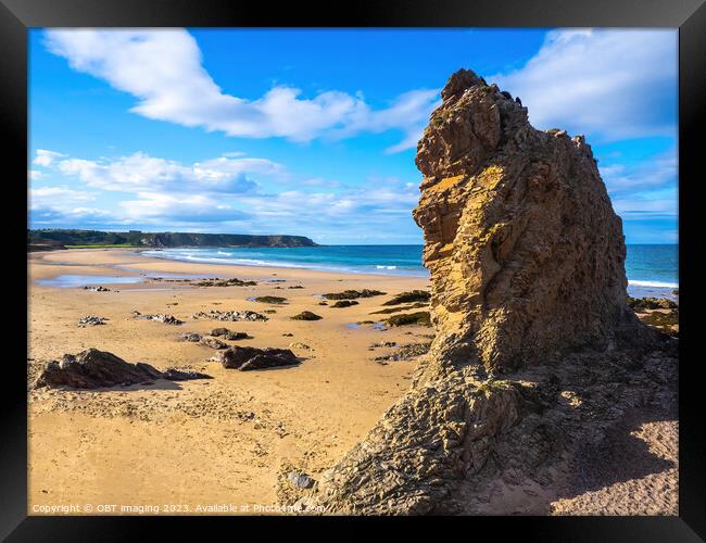 Cullen Beach Bay & Majestic Quartzite Rock Morayshire Scotland Framed Print by OBT imaging