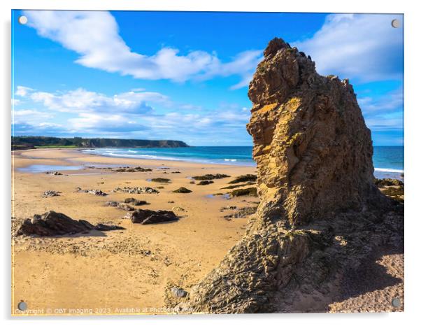 Cullen Beach Bay & Majestic Quartzite Rock Morayshire Scotland Acrylic by OBT imaging