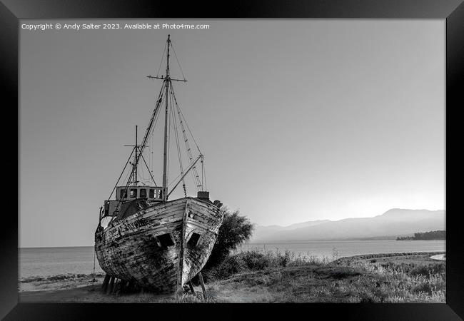 Decaying Ship Latchi Cyprus Framed Print by Andy Salter