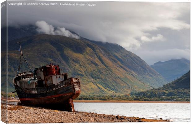Corpach Shipwreck, Loch Linnhe, Fort William Canvas Print by Andrew percival