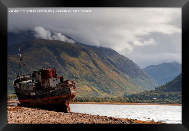 Corpach Shipwreck, Loch Linnhe, Fort William Framed Print by Andrew percival