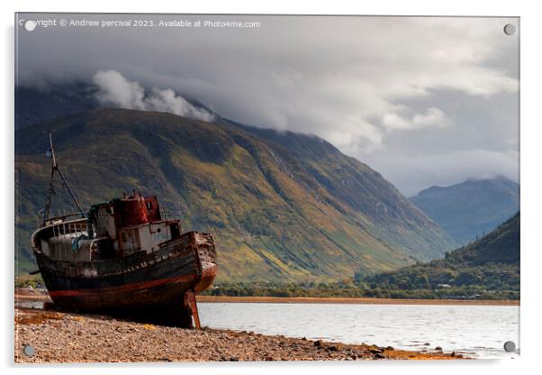 Corpach Shipwreck, Loch Linnhe, Fort William Acrylic by Andrew percival