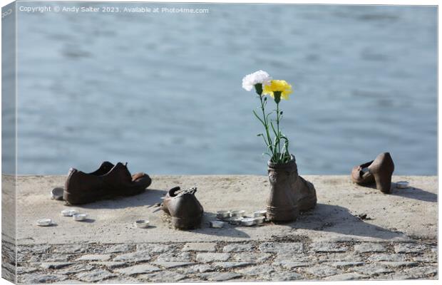 Iron Shoes on the Danube River in Budapest Canvas Print by Andy Salter