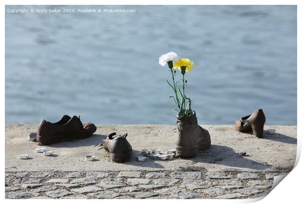 Iron Shoes on the Danube River in Budapest Print by Andy Salter