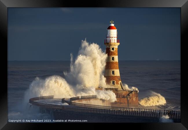 Storm Babet at Roker Framed Print by Ray Pritchard