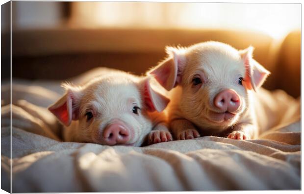 Two adorable pigs puppies Canvas Print by Guido Parmiggiani