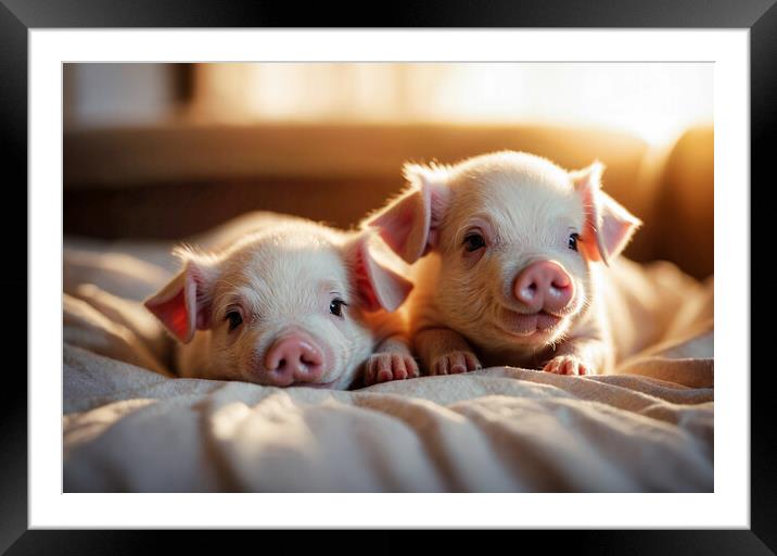 Two adorable pigs puppies Framed Mounted Print by Guido Parmiggiani
