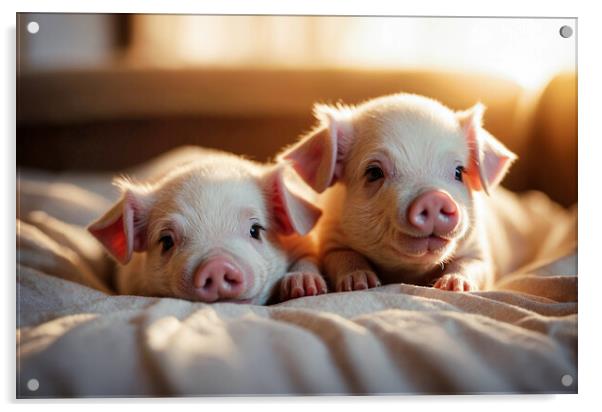 Two adorable pigs puppies Acrylic by Guido Parmiggiani
