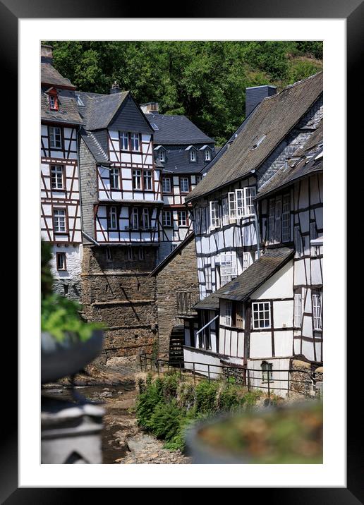Medieval fachwerk houses in Monschau Old town, Ger Framed Mounted Print by Olga Peddi