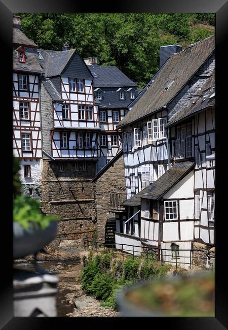 Medieval fachwerk houses in Monschau Old town, Ger Framed Print by Olga Peddi