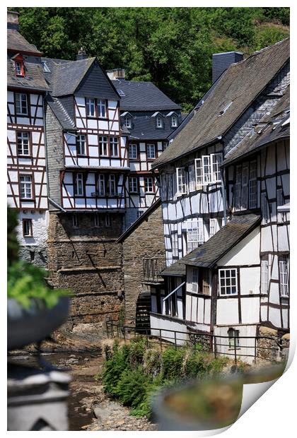 Medieval fachwerk houses in Monschau Old town, Ger Print by Olga Peddi