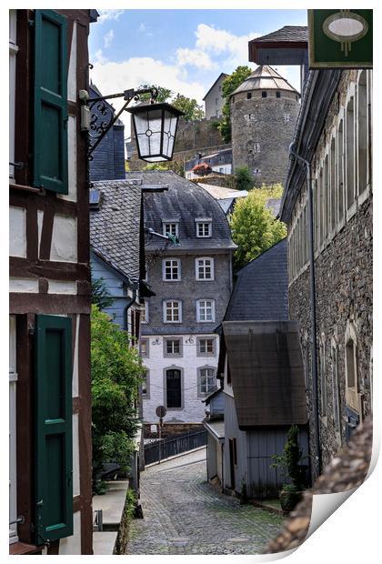 Street in Monschau, Germany Print by Olga Peddi