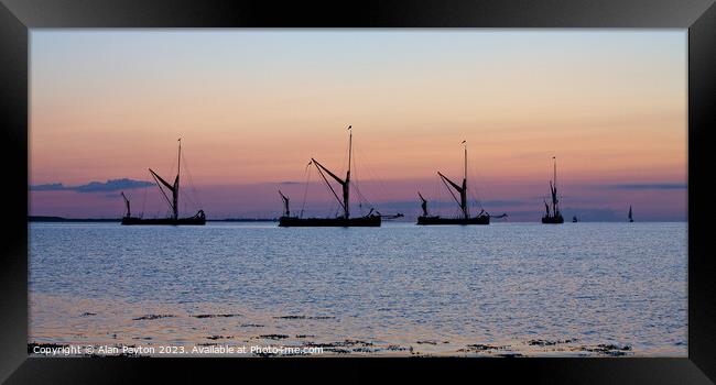 Pre dawn Thames sailing barges at anchor Framed Print by Alan Payton