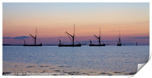 Pre dawn Thames sailing barges at anchor Print by Alan Payton