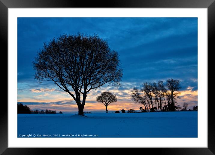 Cold winter sunset at Luddenham, Kent Framed Mounted Print by Alan Payton