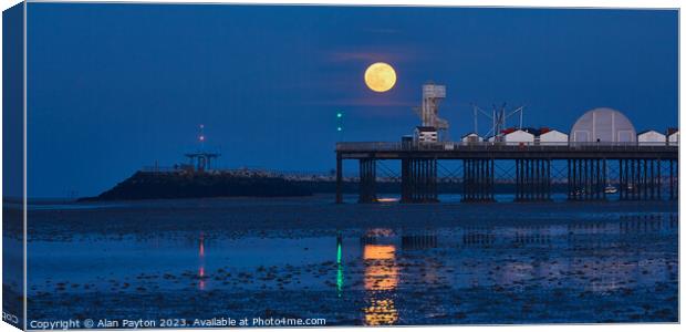 Golden moonrise over Herne Bay pier Canvas Print by Alan Payton