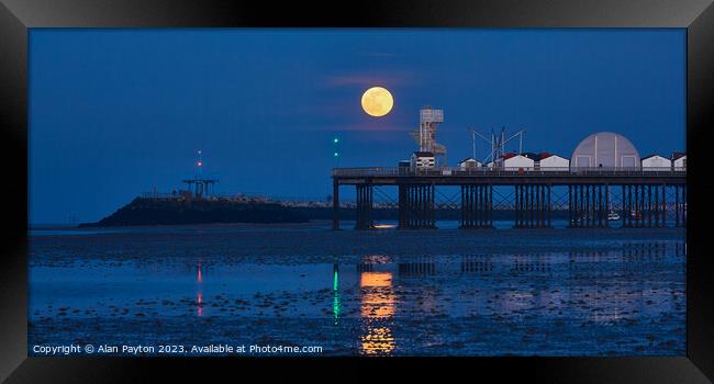 Golden moonrise over Herne Bay pier Framed Print by Alan Payton