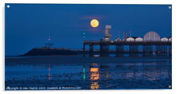 Golden moonrise over Herne Bay pier Acrylic by Alan Payton