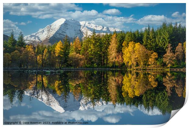 Autumn Reflection on Glencoe Lochan Print by Dave Bowman